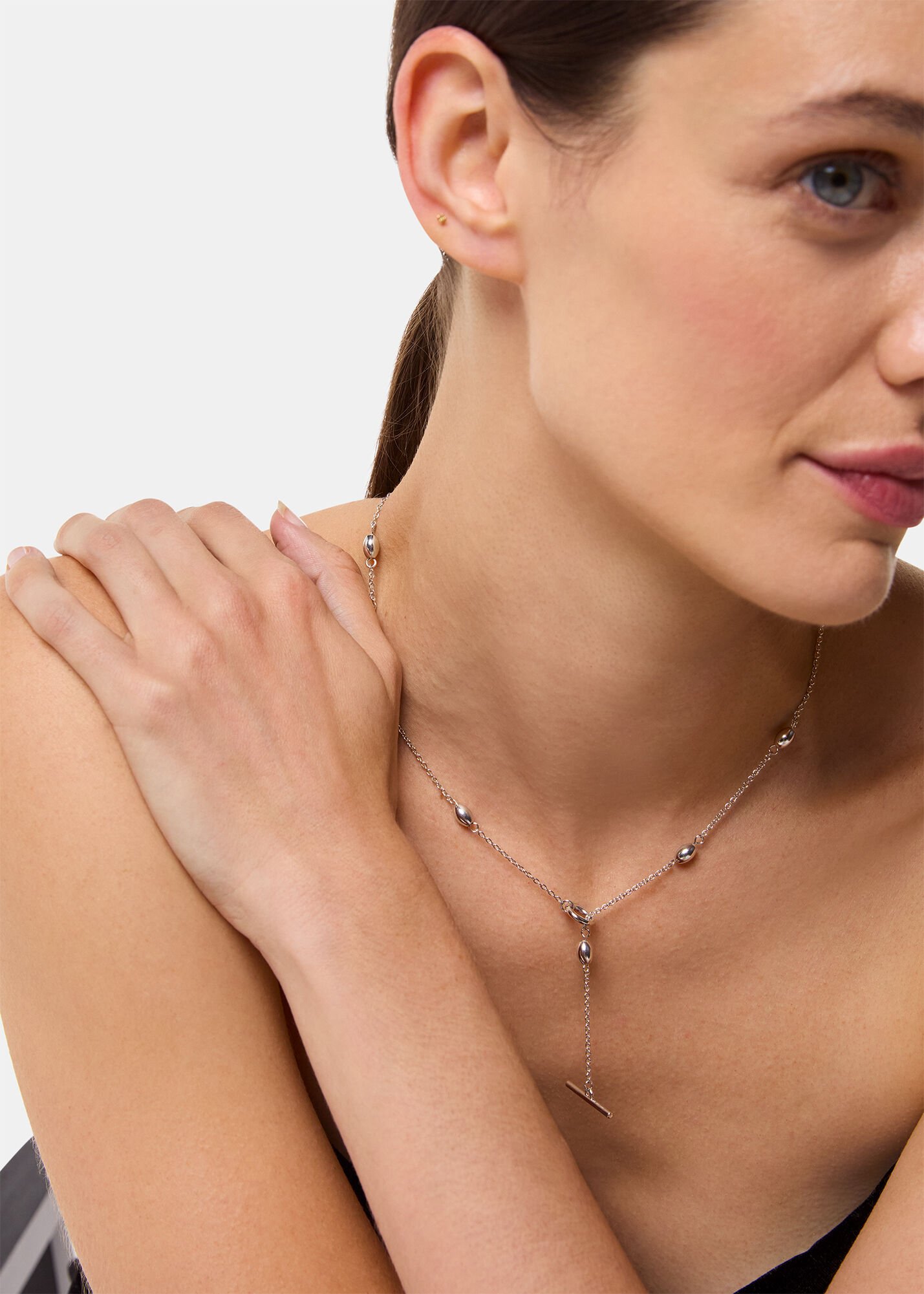 Silver Oval Beaded T Bar Necklace | WHISTLES | Whistles UK |