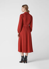 Smocked Yoke Shirt Dress Red