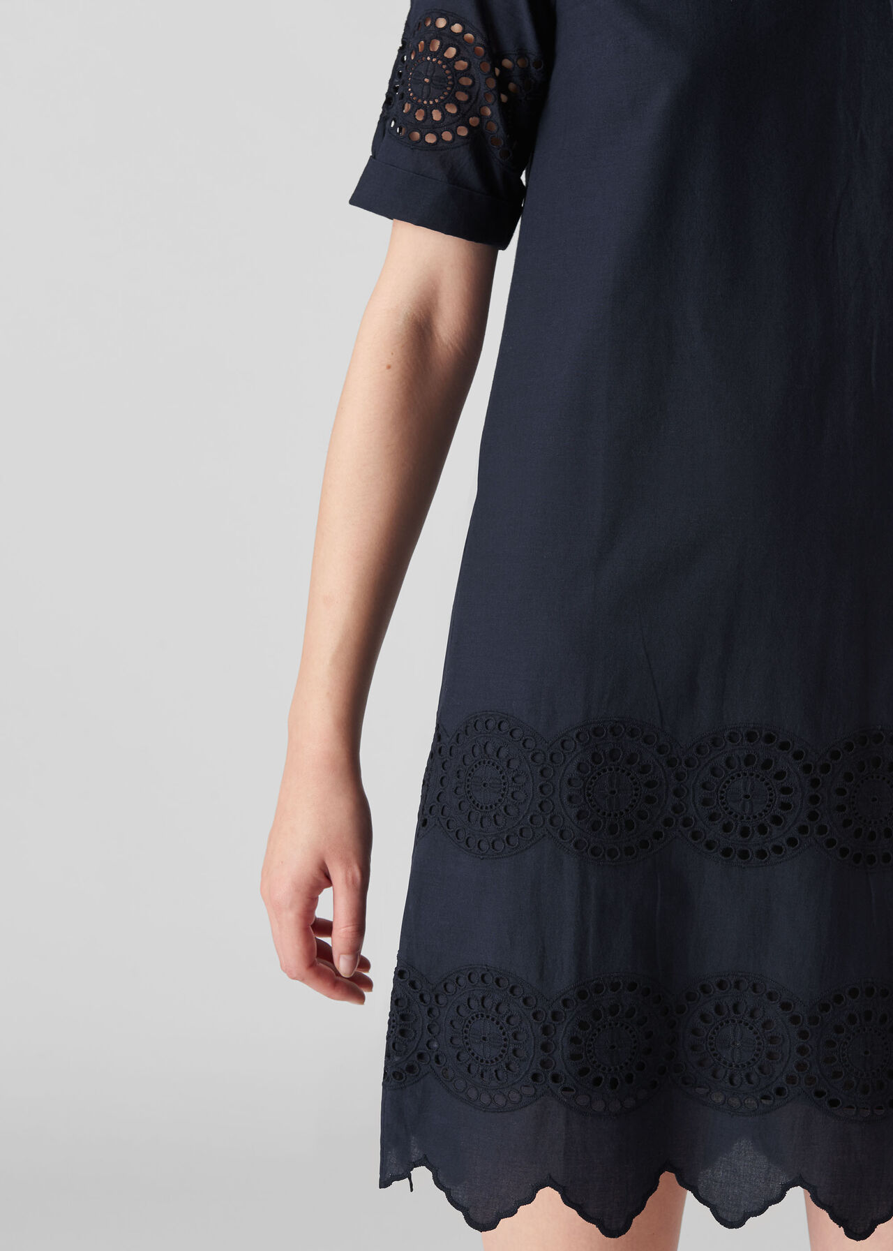 Broderie Shirt Dress Navy