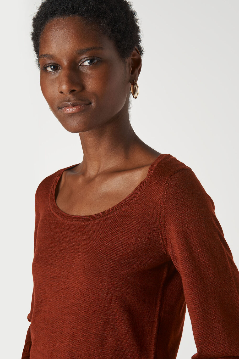 Fine Merino Scoop Neck Knit Rust