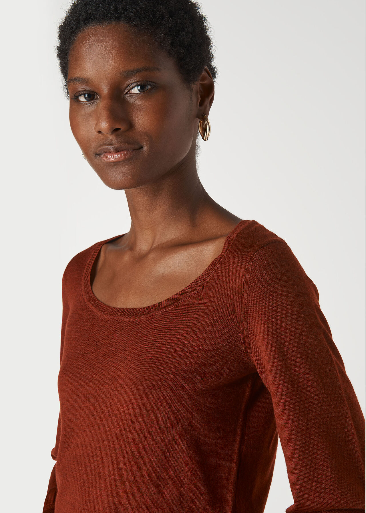 Fine Merino Scoop Neck Knit Rust