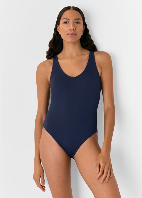 Navy Textured Ring Detail Swimsuit