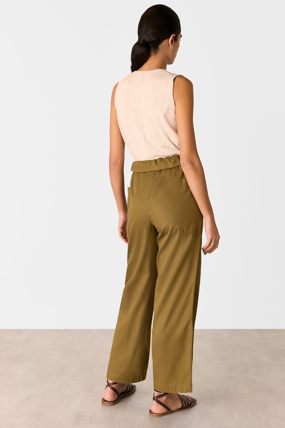 Khaki Paper Bag Waistband Trouser