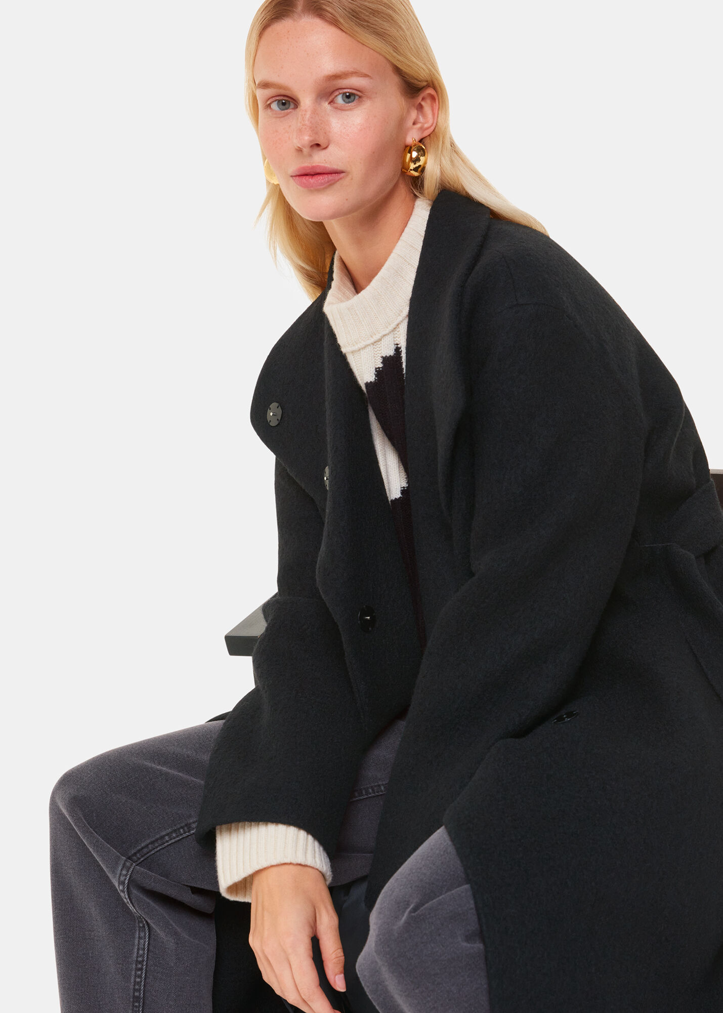 Funnel coat clean wool black shop