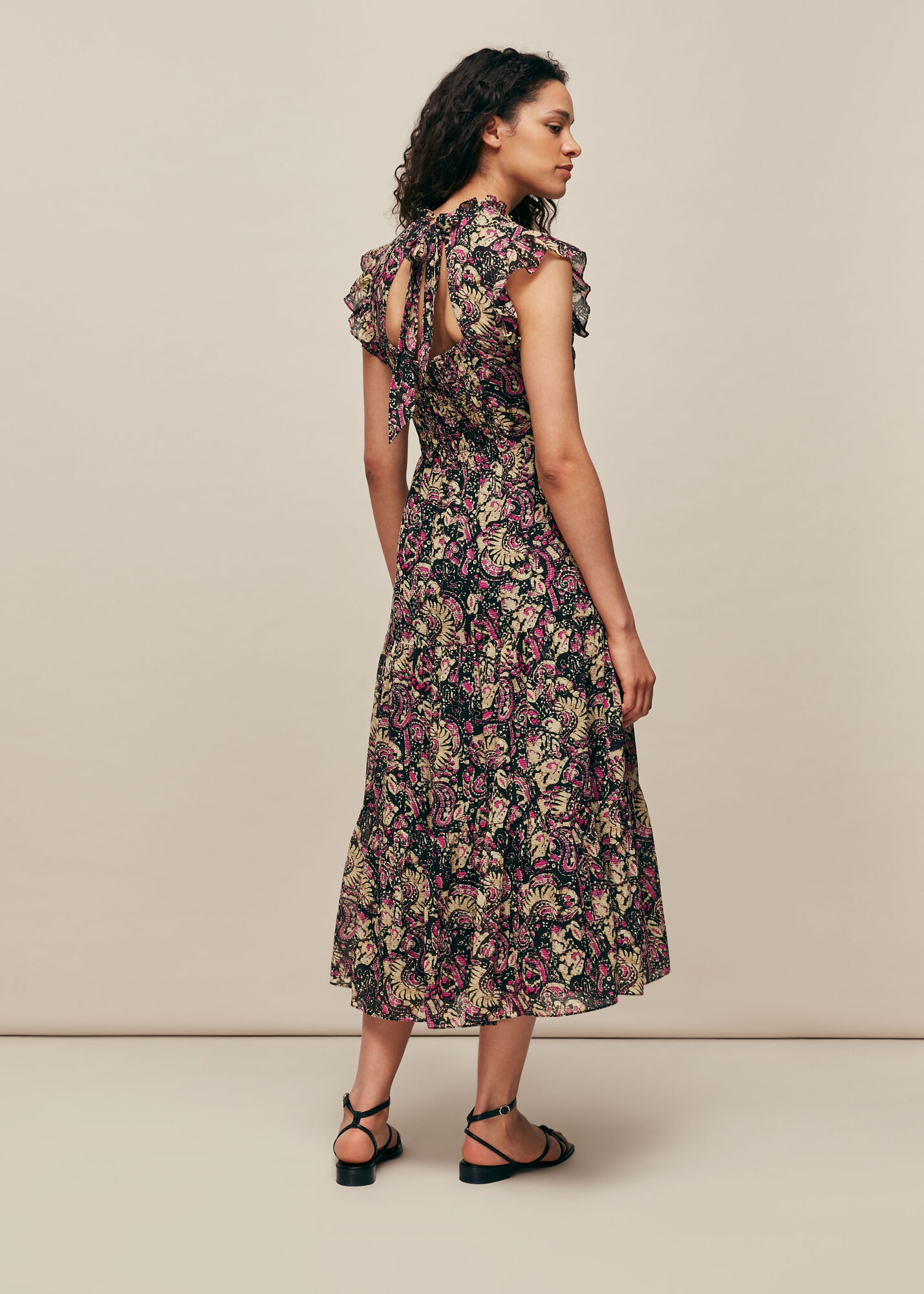 Hayati Smock Dress in Multi Beige Print With Ric Rac Trim main image 0