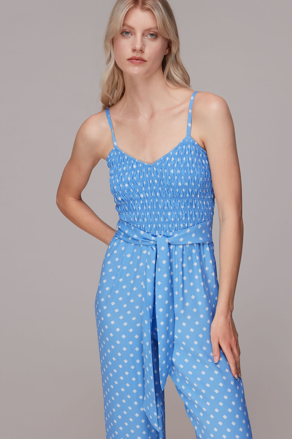 Rounded Leaf Shirred Jumpsuit