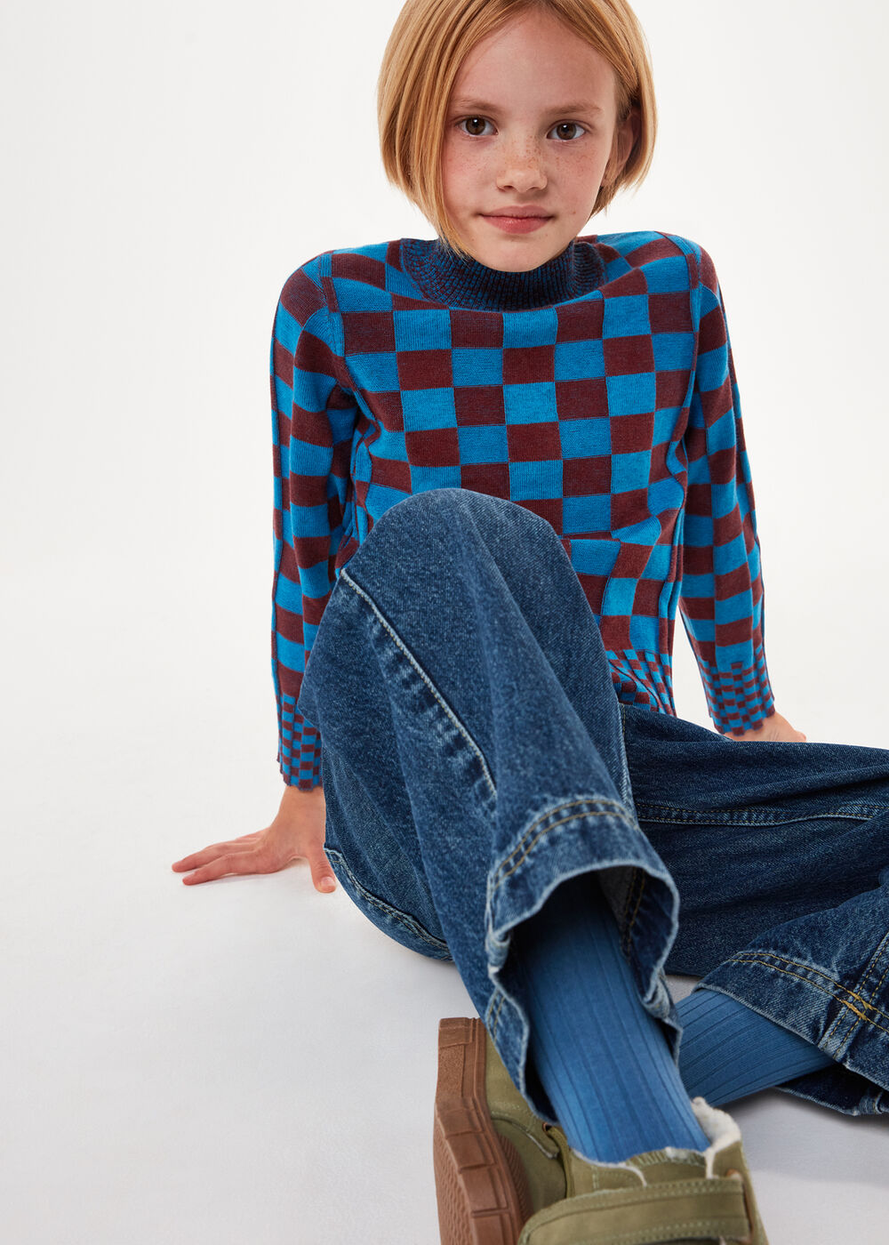 Checkerboard Knit Jumper