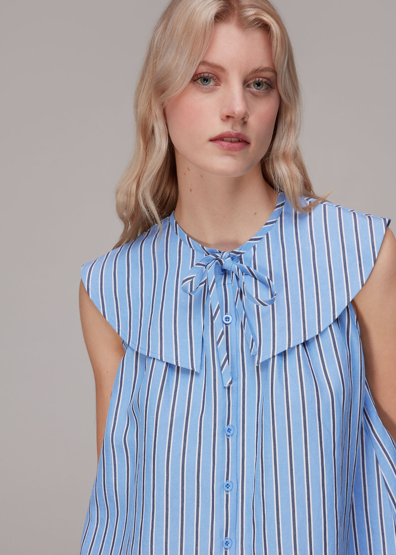 Multicolour Maggie Stripe Collar Top | WHISTLES