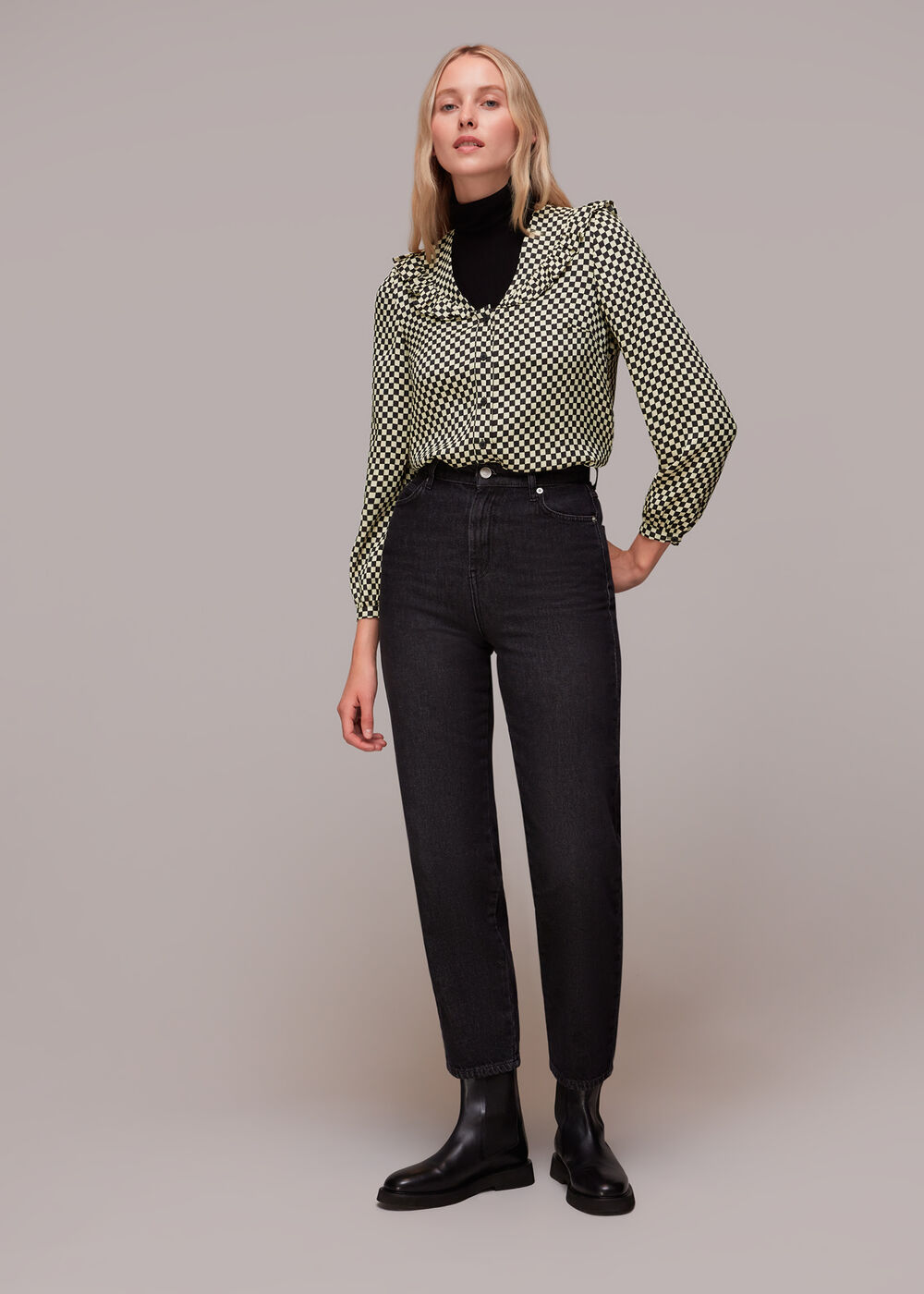 Checkerboard Collar Detail Top