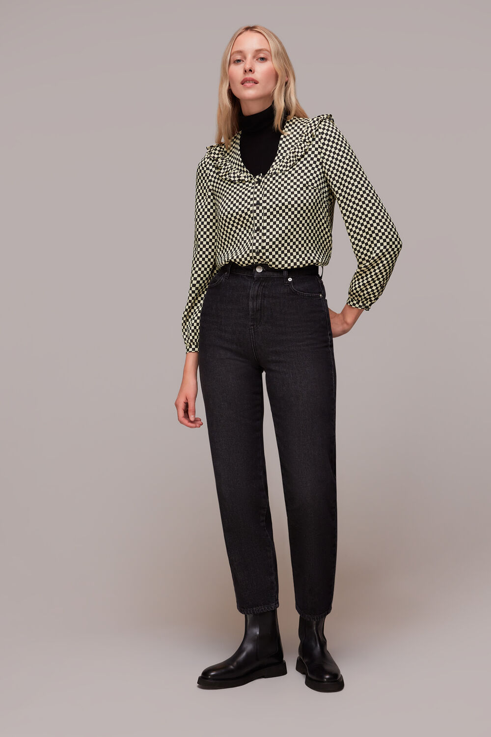 Checkerboard Collar Detail Top