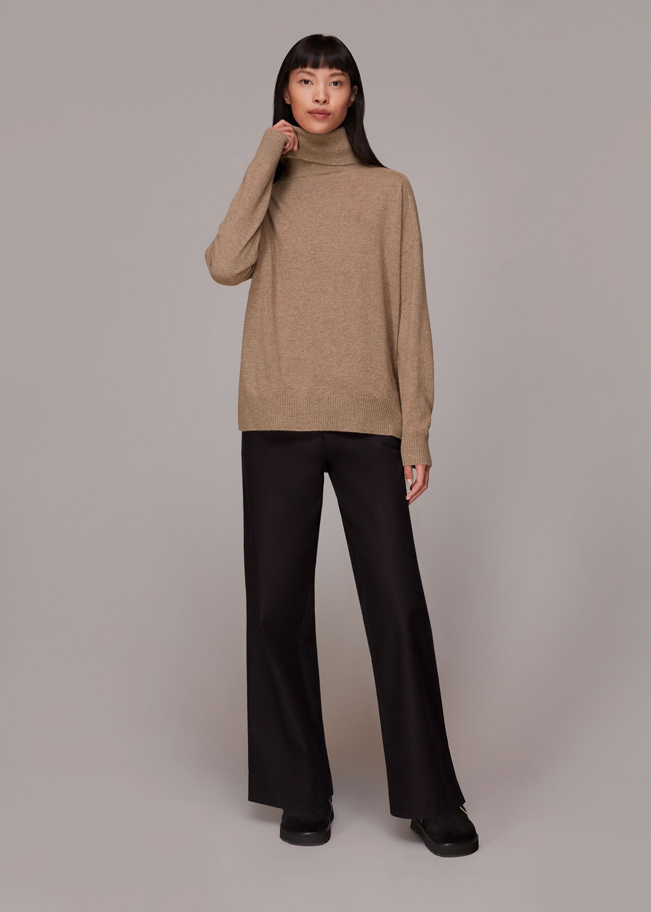 Oatmeal Cashmere Roll Neck Jumper WHISTLES Whistles
