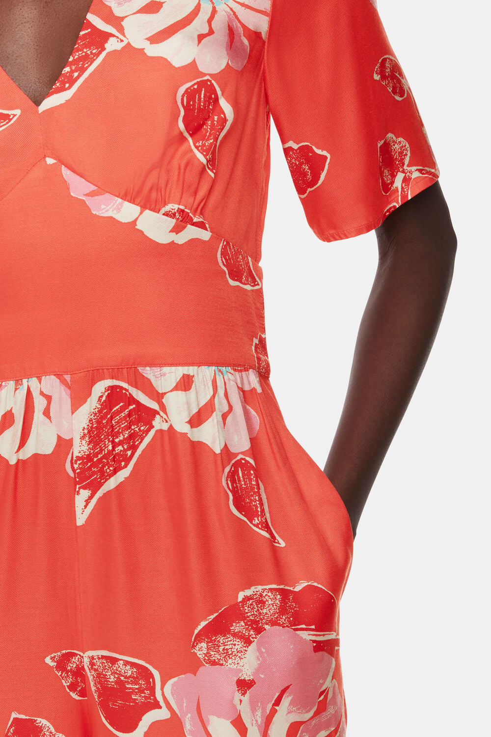 Coral Hibiscus Print Aimee Jumpsuit