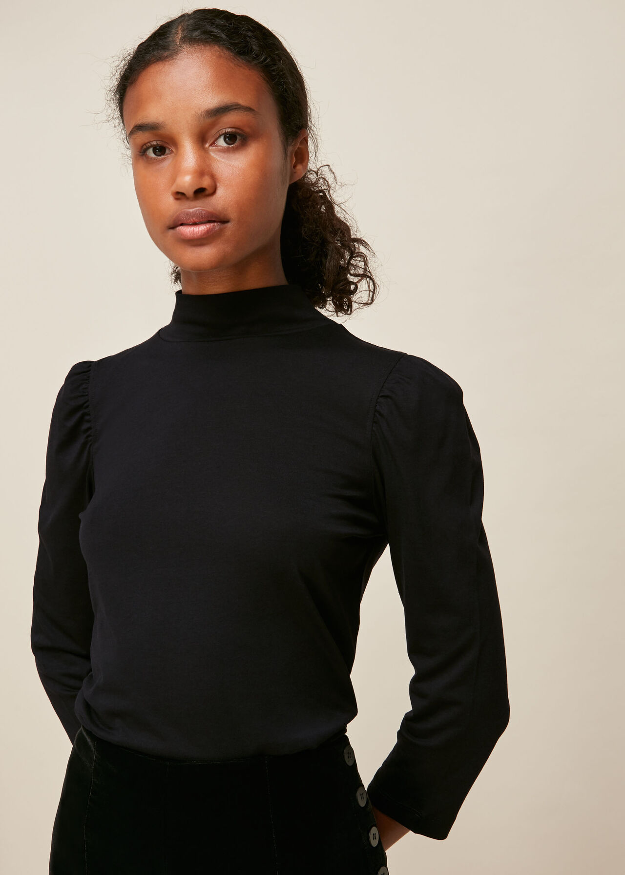 Womens Black Puff Sleeve Top