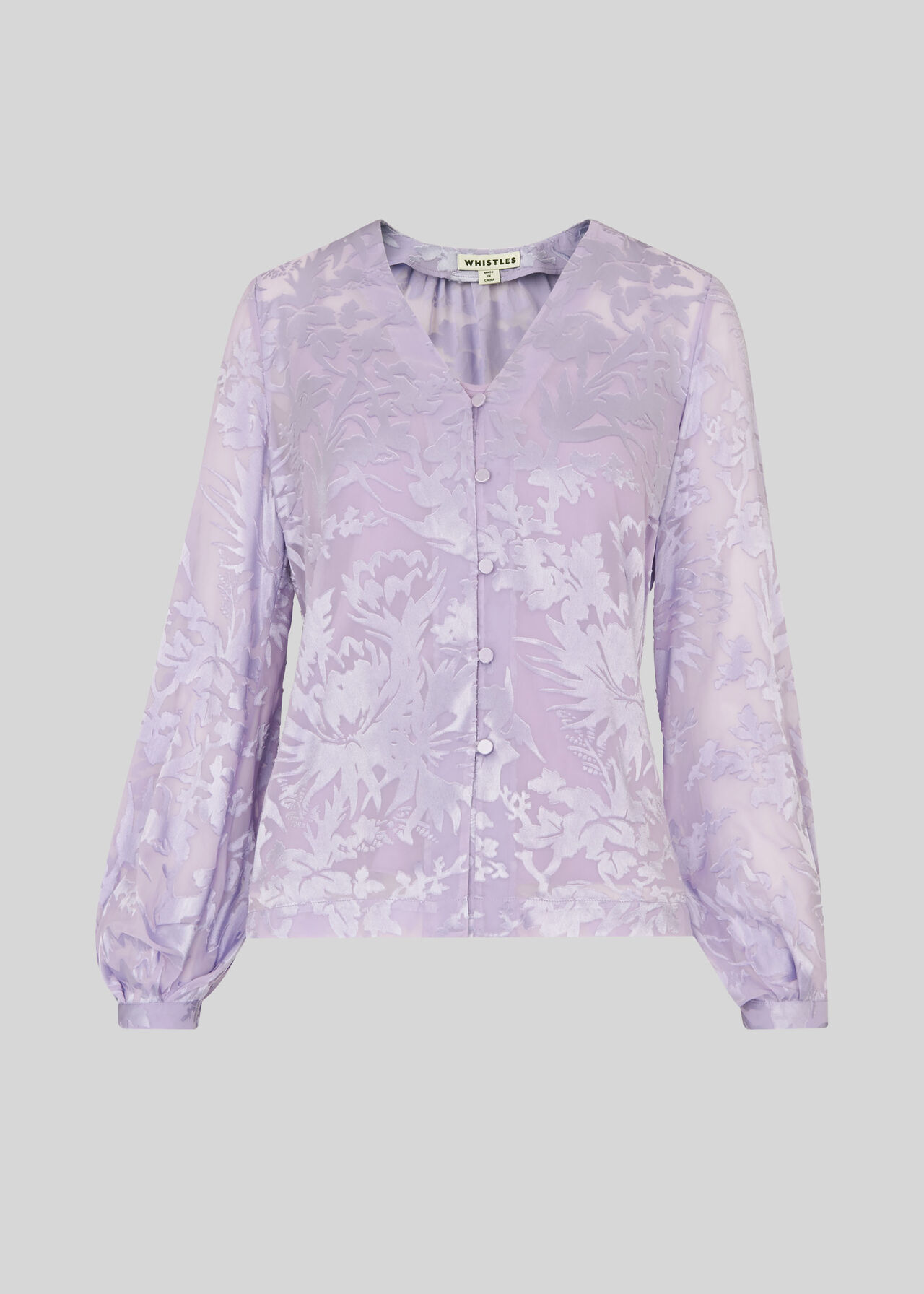 Satin Devore Button Blouse Lilac