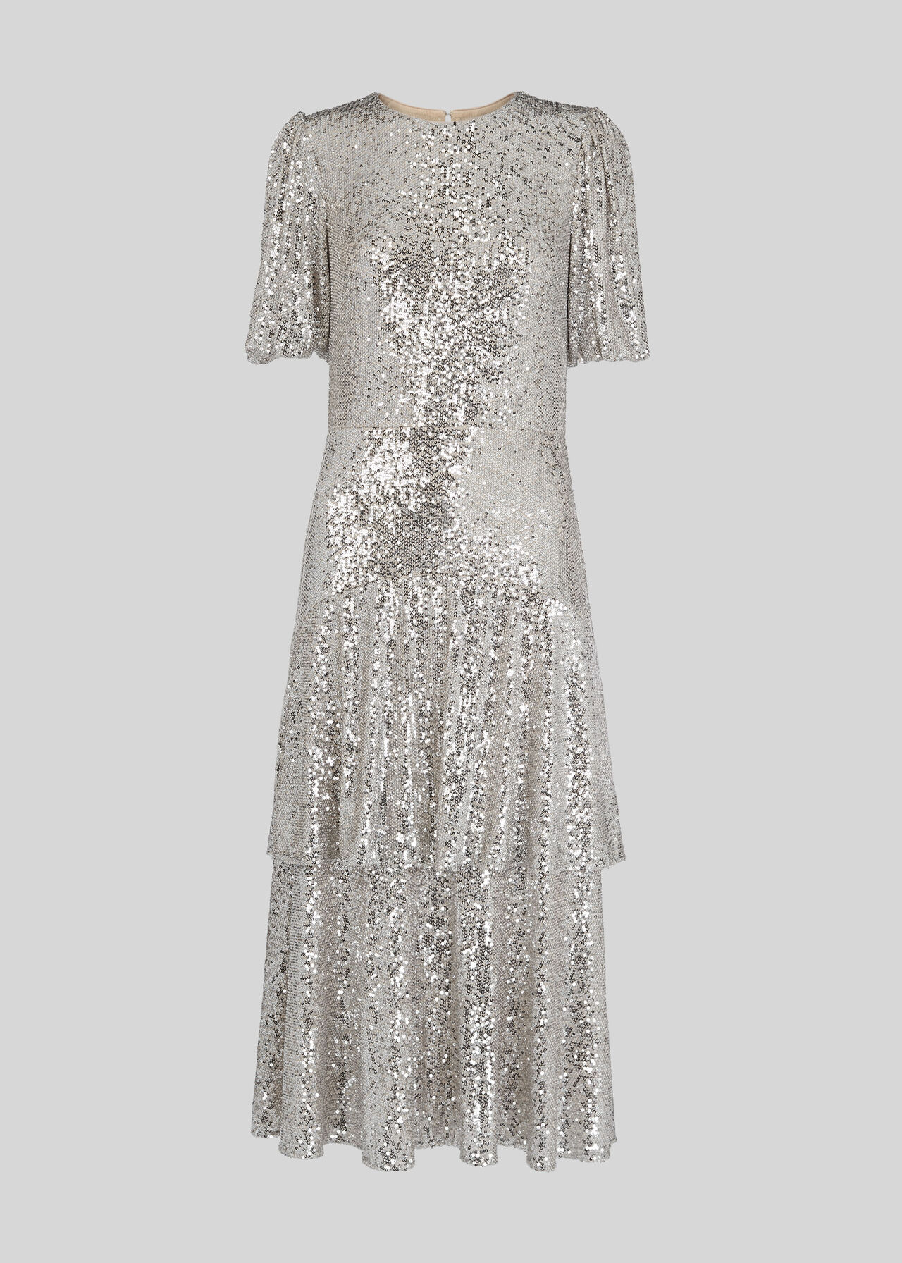 Arabelle Sequin Midi Dress Silver