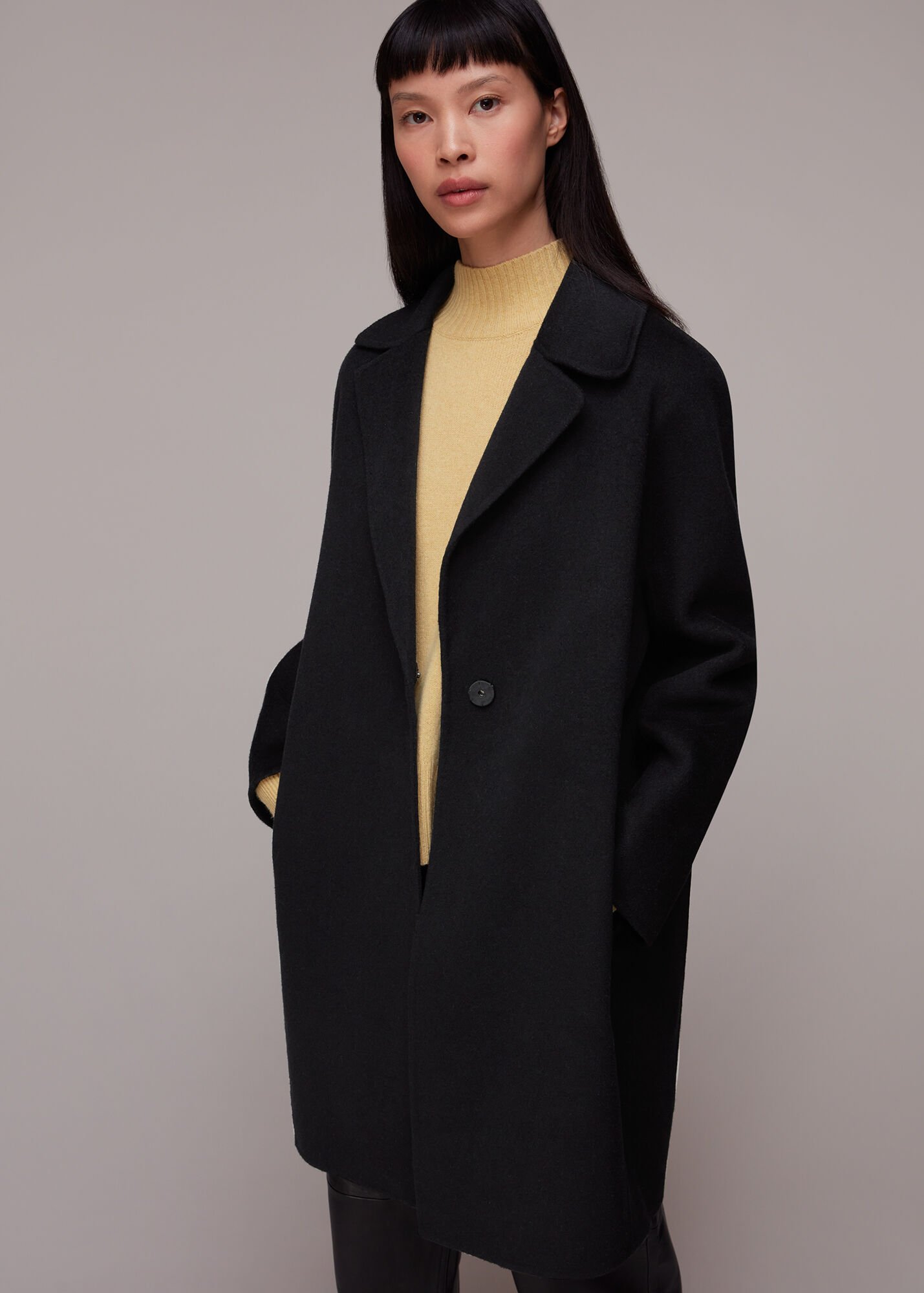 Black Julia Double Faced Wool Coat | WHISTLES