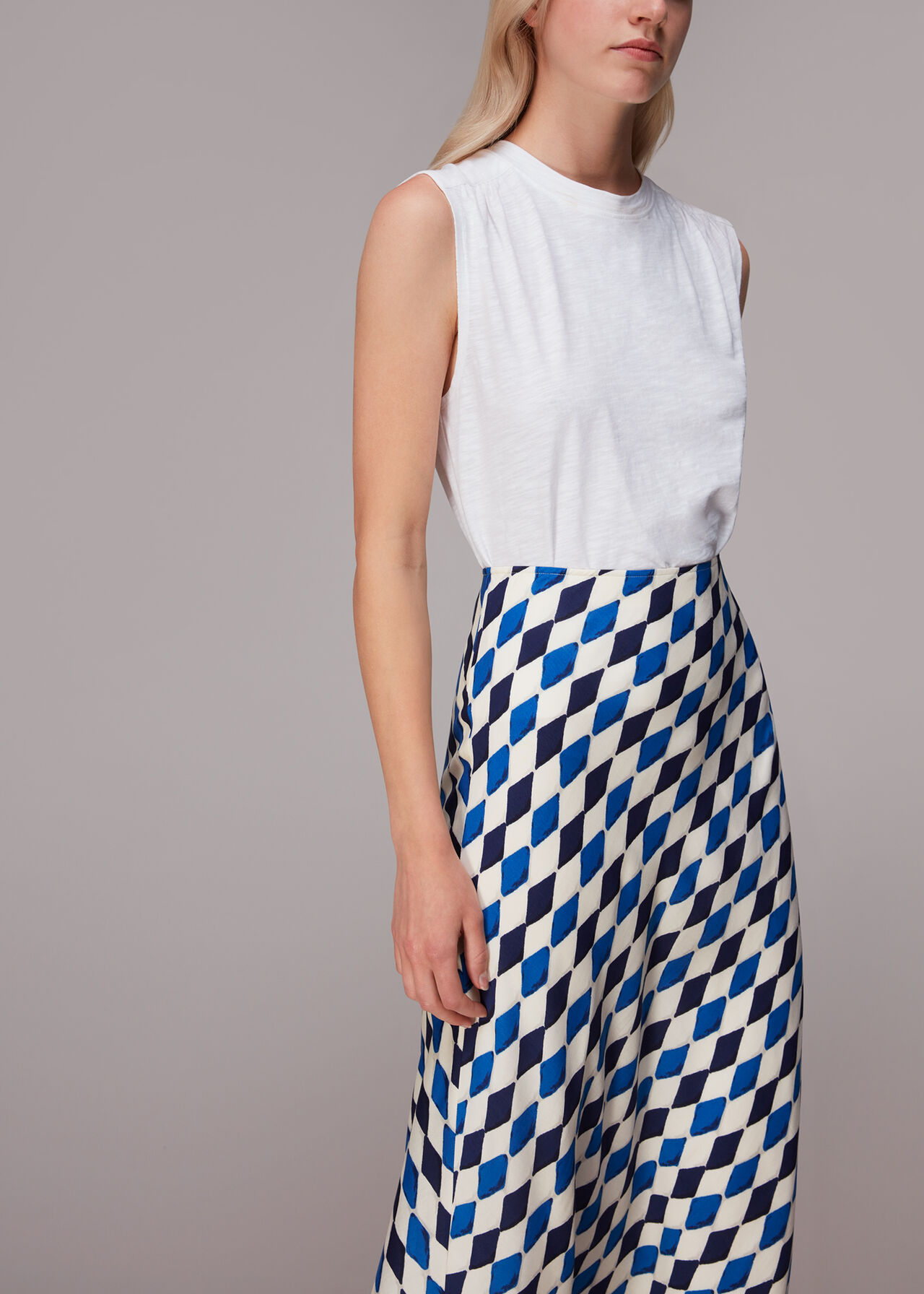 Blue/Multi Pinched Diamond Bias Cut Skirt | WHISTLES