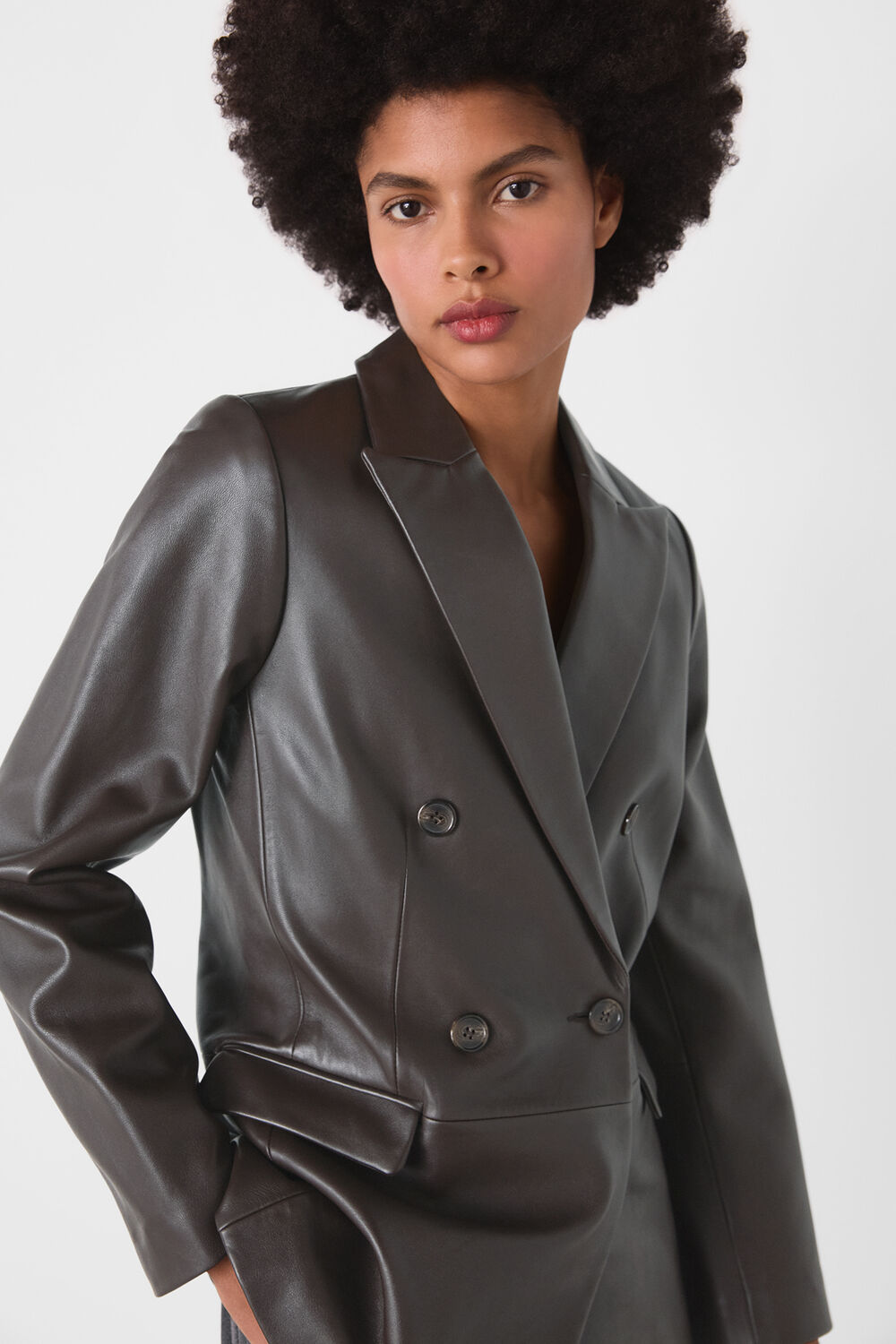 Aliza Waisted Leather Blazer