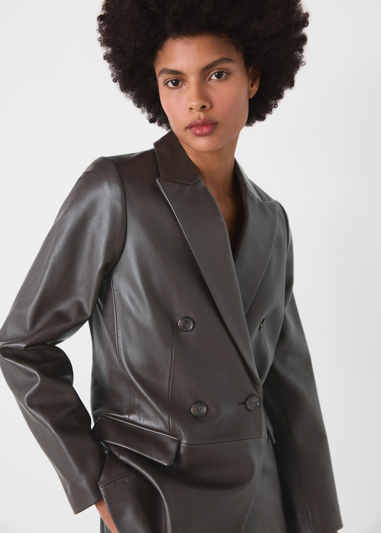 Aliza Waisted Leather Blazer