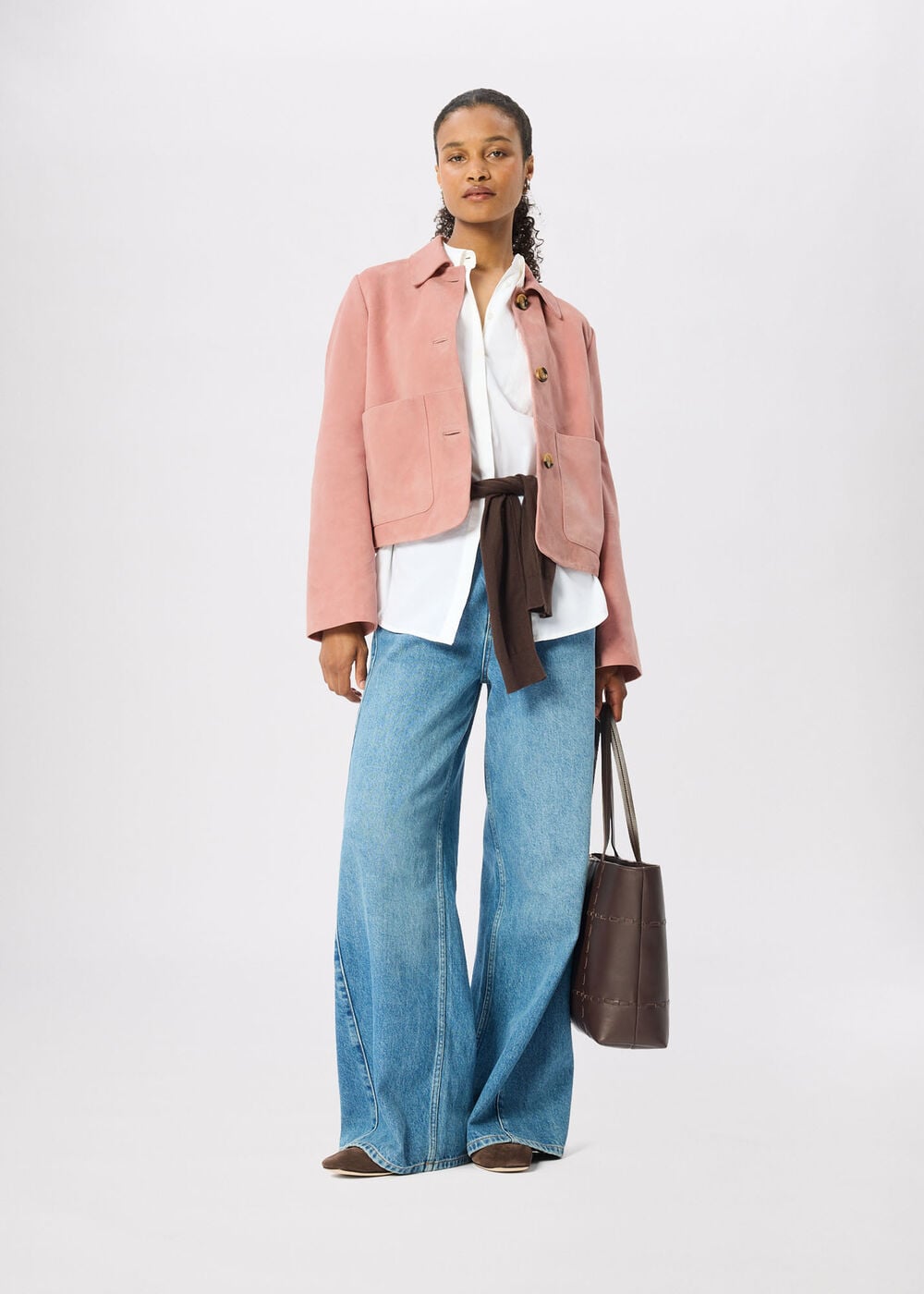 Button Cropped Suede Jacket