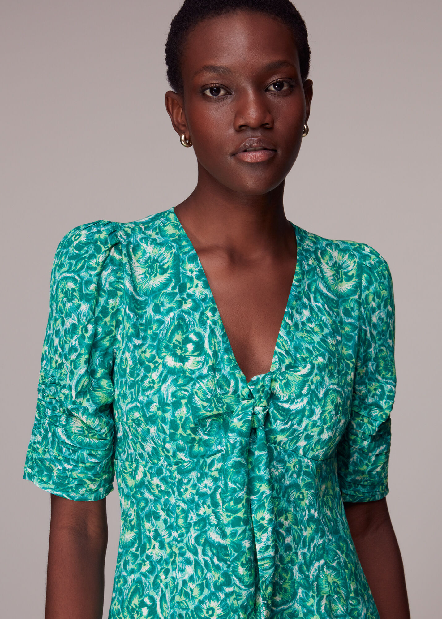 Green Clouded Floral Tie Midi Dress