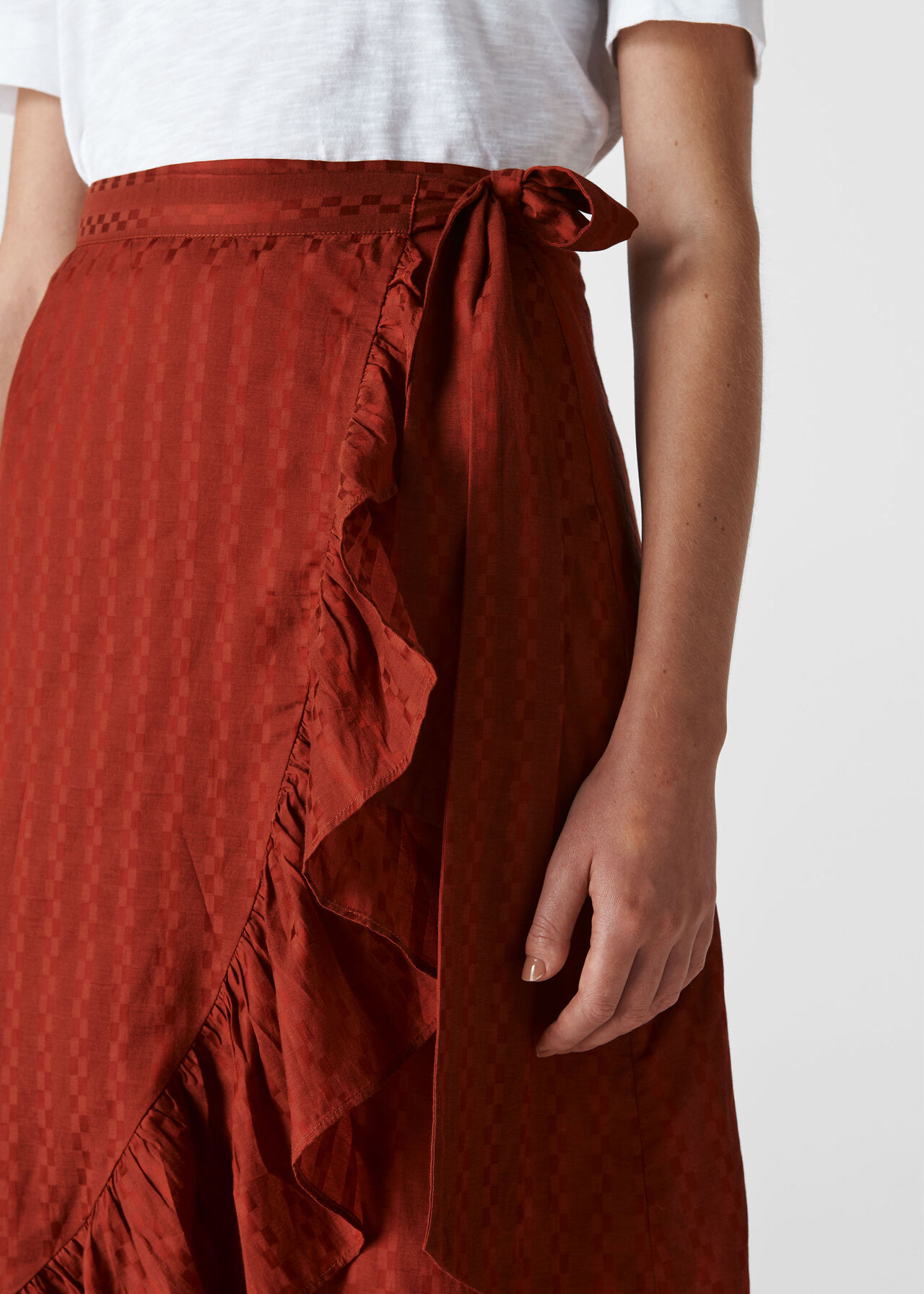 Frill Detail Wrap Skirt Rust