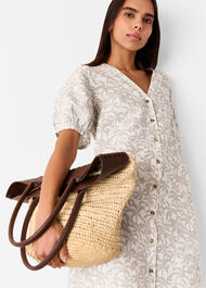 Palm Print Linen Blend Dress