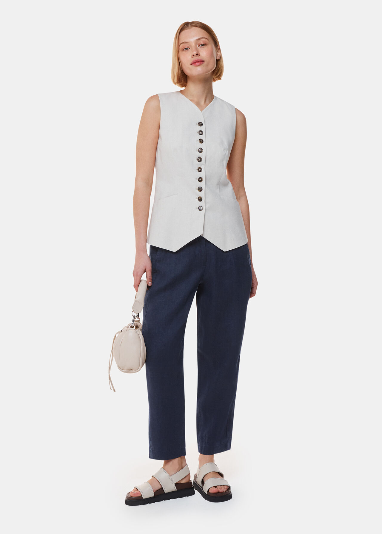Linen Barrel Leg Trouser