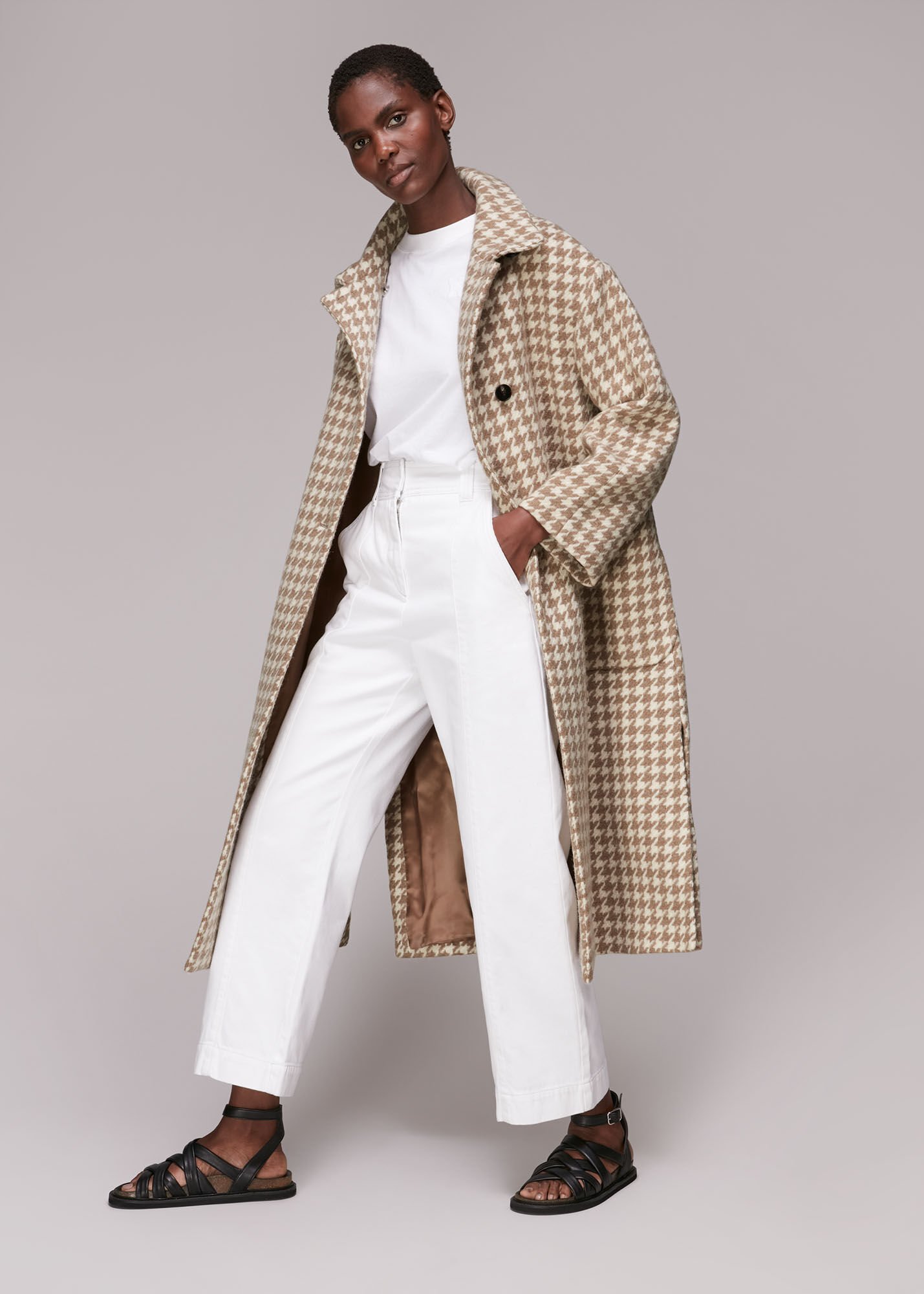 Multicolour Dogstooth Funnel Neck Coat WHISTLES