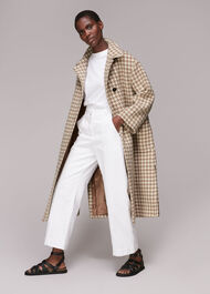 Dogstooth Funnel Neck Coat