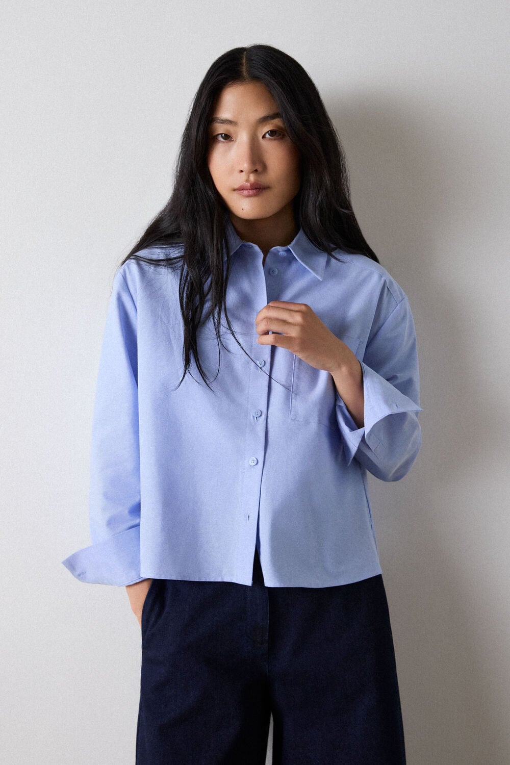Pale Blue Boxy Oxford Cotton Shirt