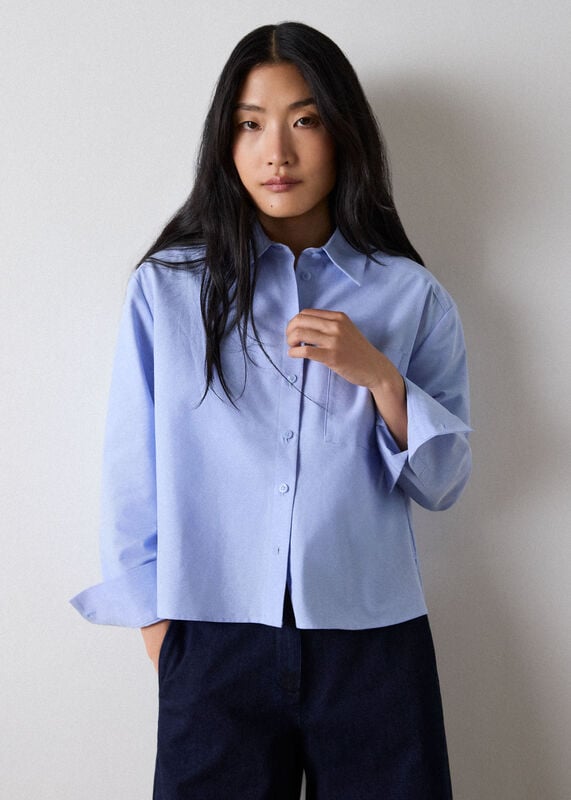 Pale Blue Boxy Oxford Cotton Shirt