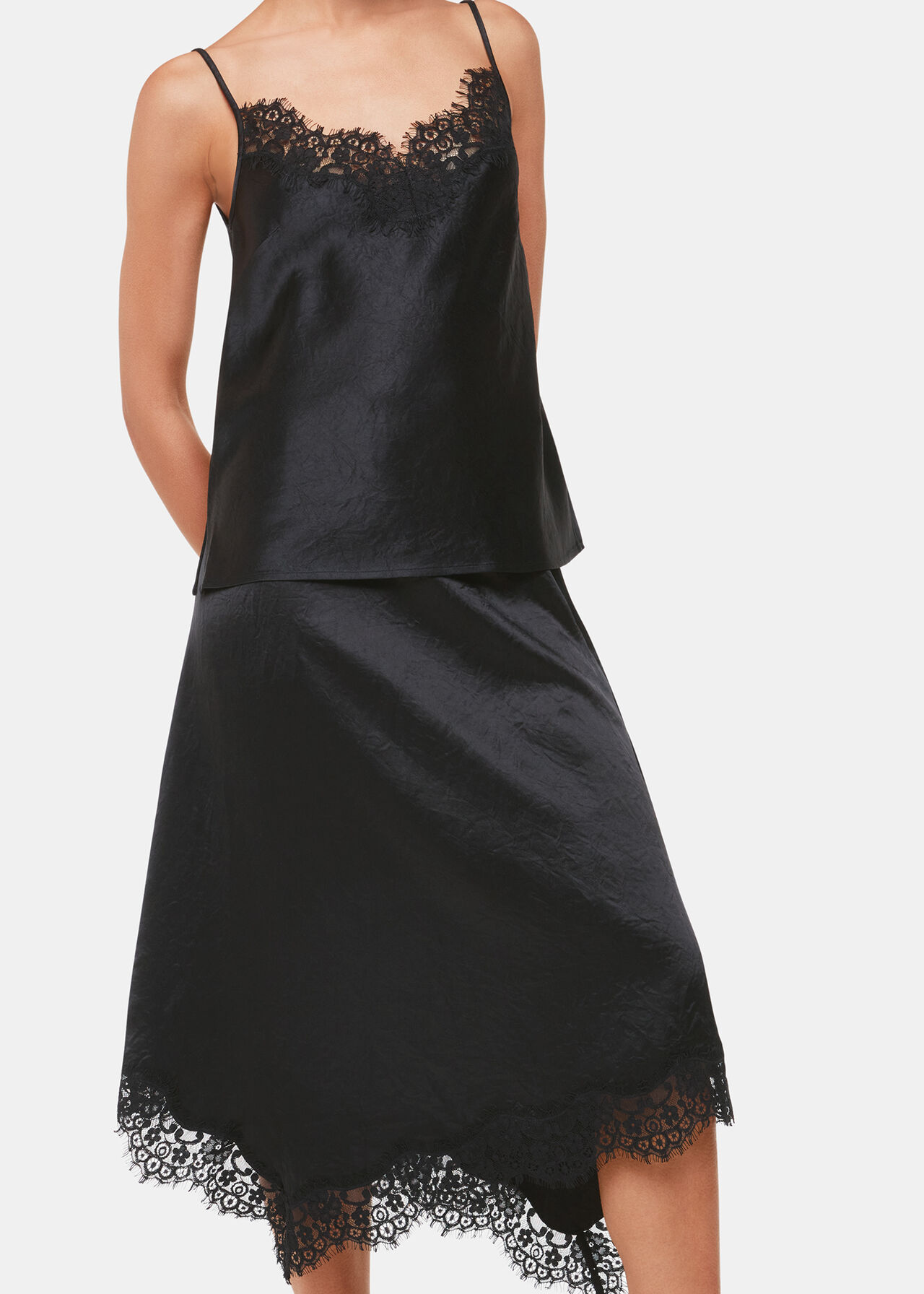 Lace Trim Midi Skirt