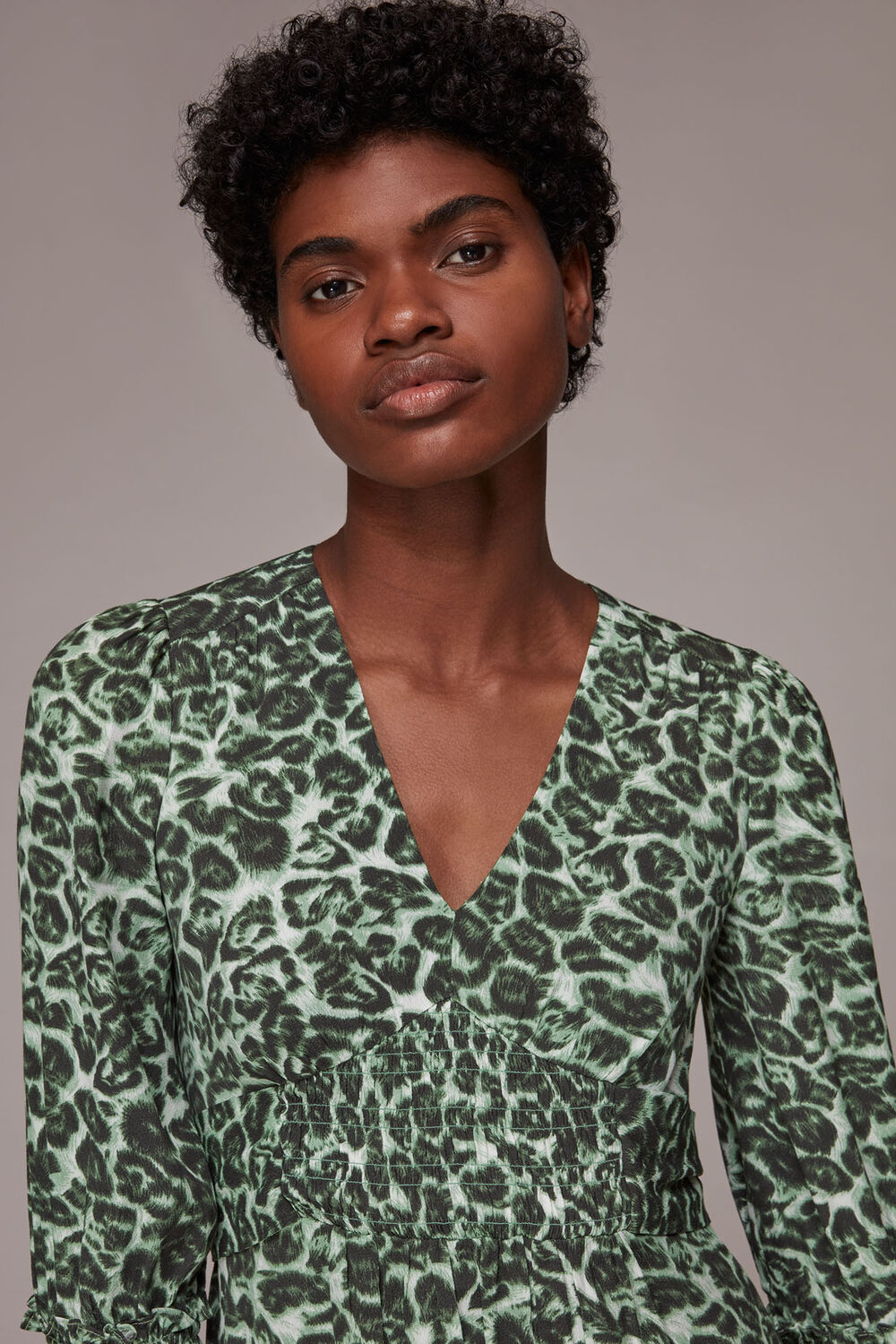 Clouded Leopard Shirred Dress