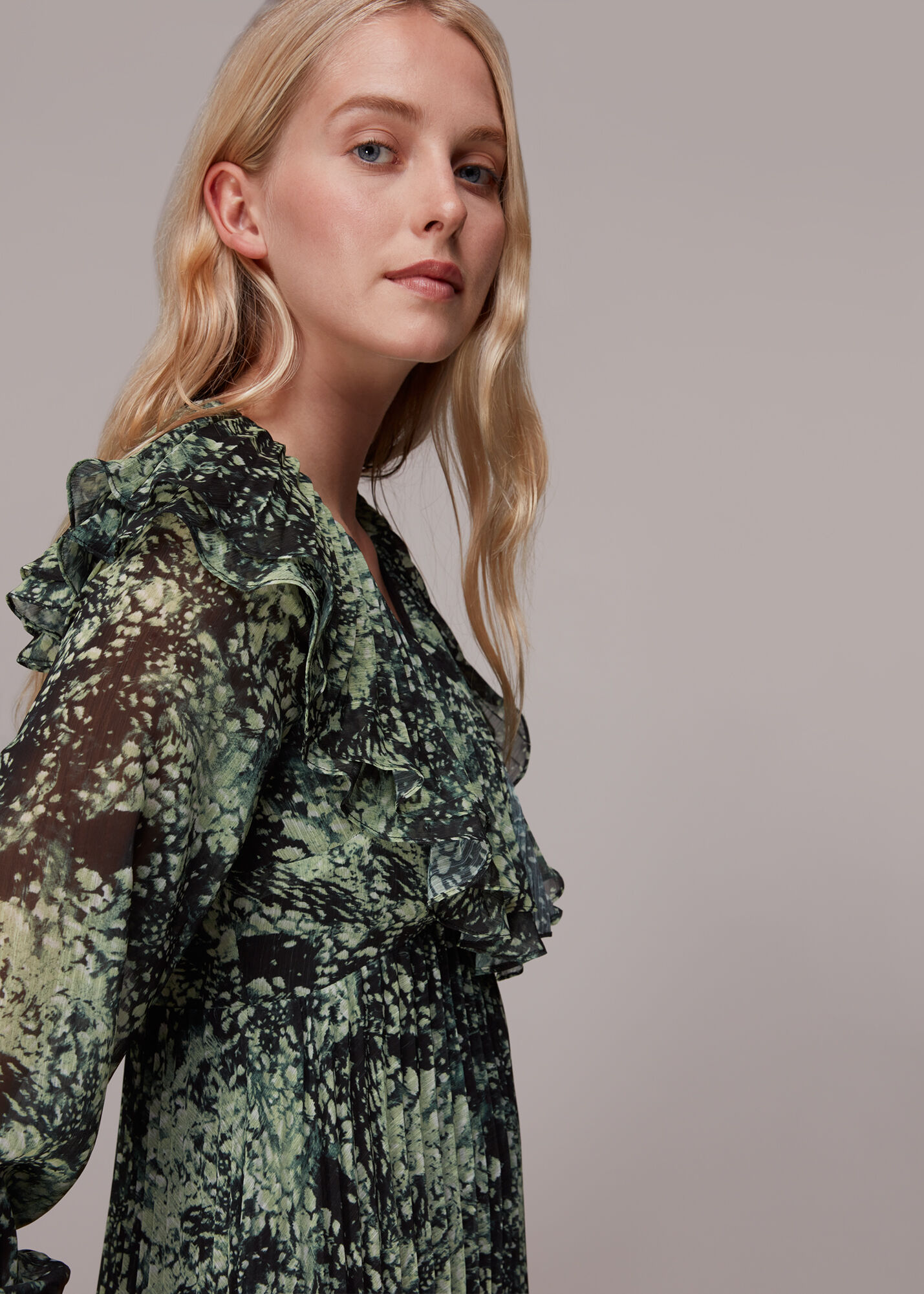Green Snow Flurry Printed Midi Dress