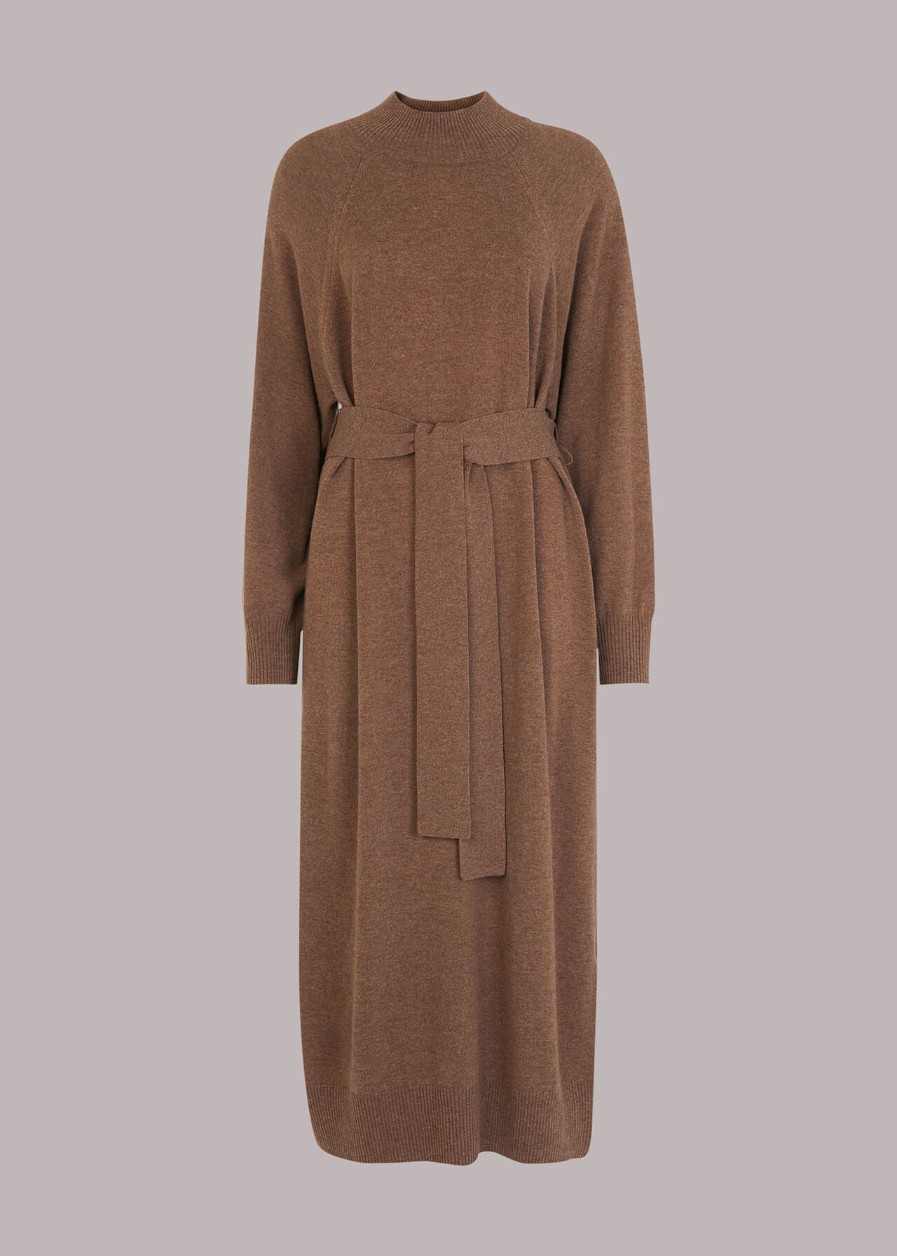 Funnel Neck Belted Knit Dress