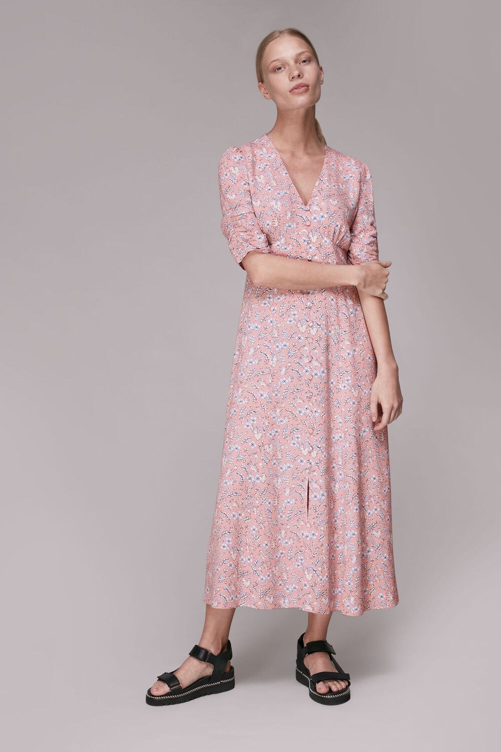 Wheat Floral Midi Dress