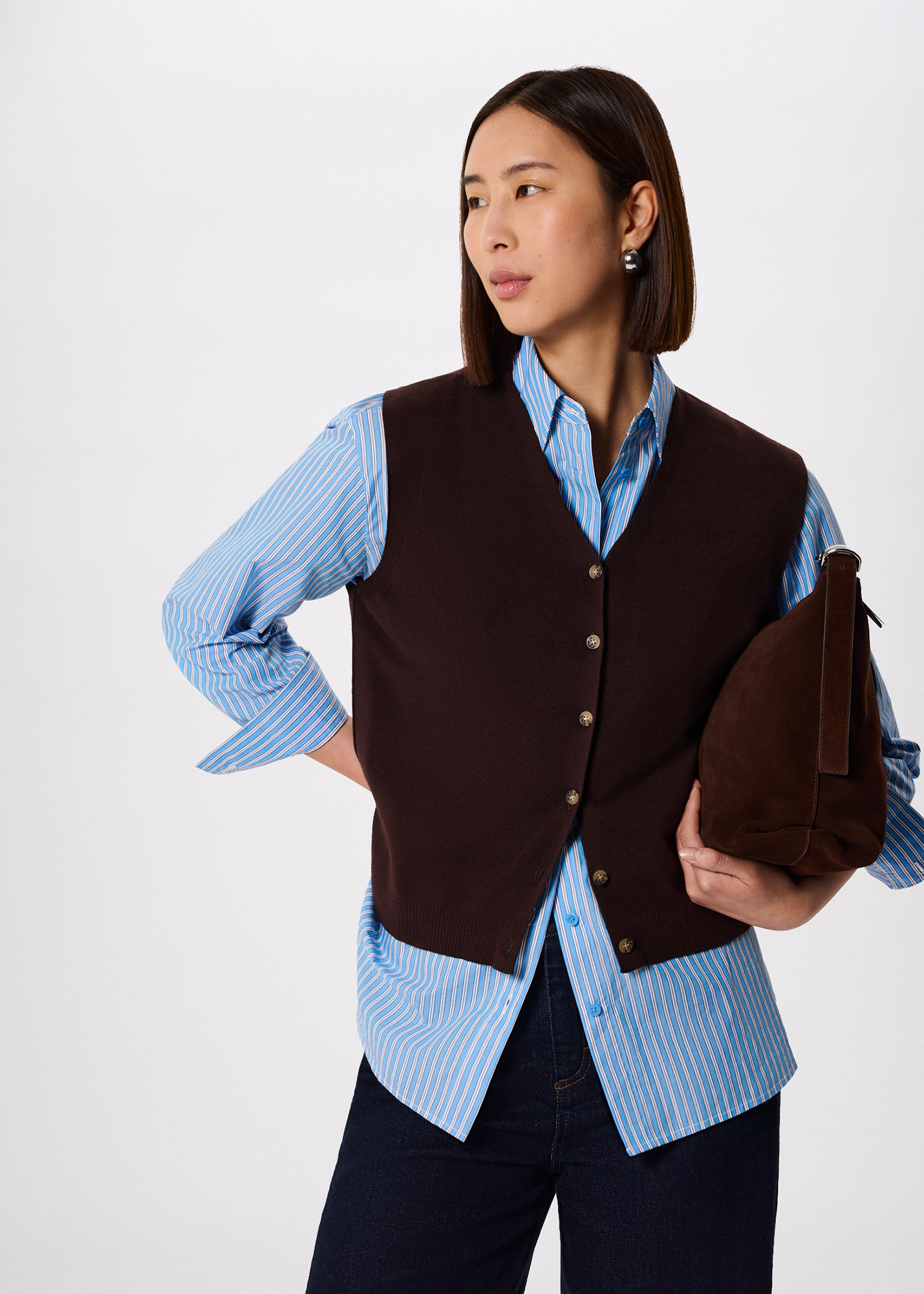 Chocolate V Neck Button Front Knit Tank | WHISTLES | Whistles US |