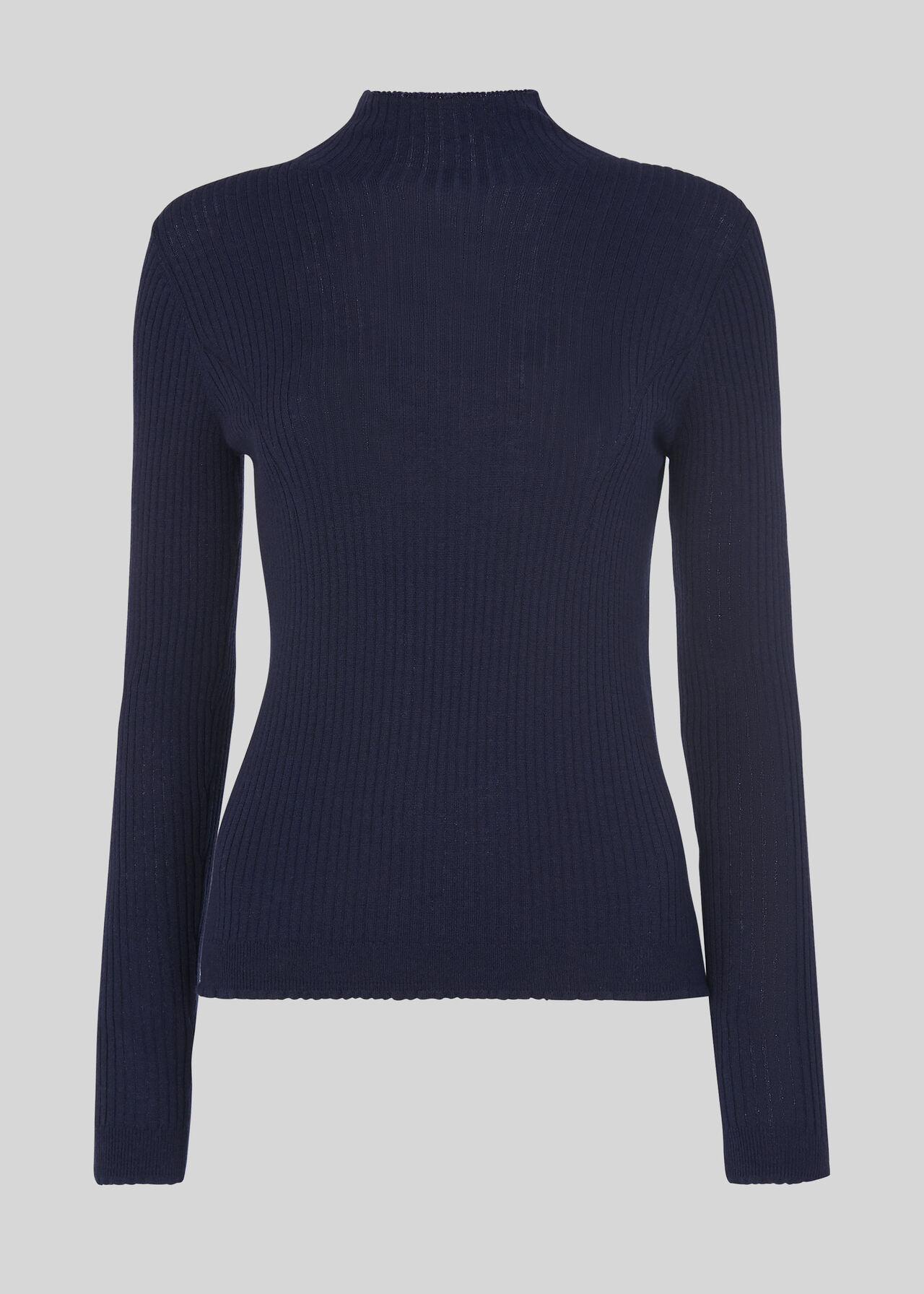 Navy Carmen Ribbed High Neck Knit | WHISTLES