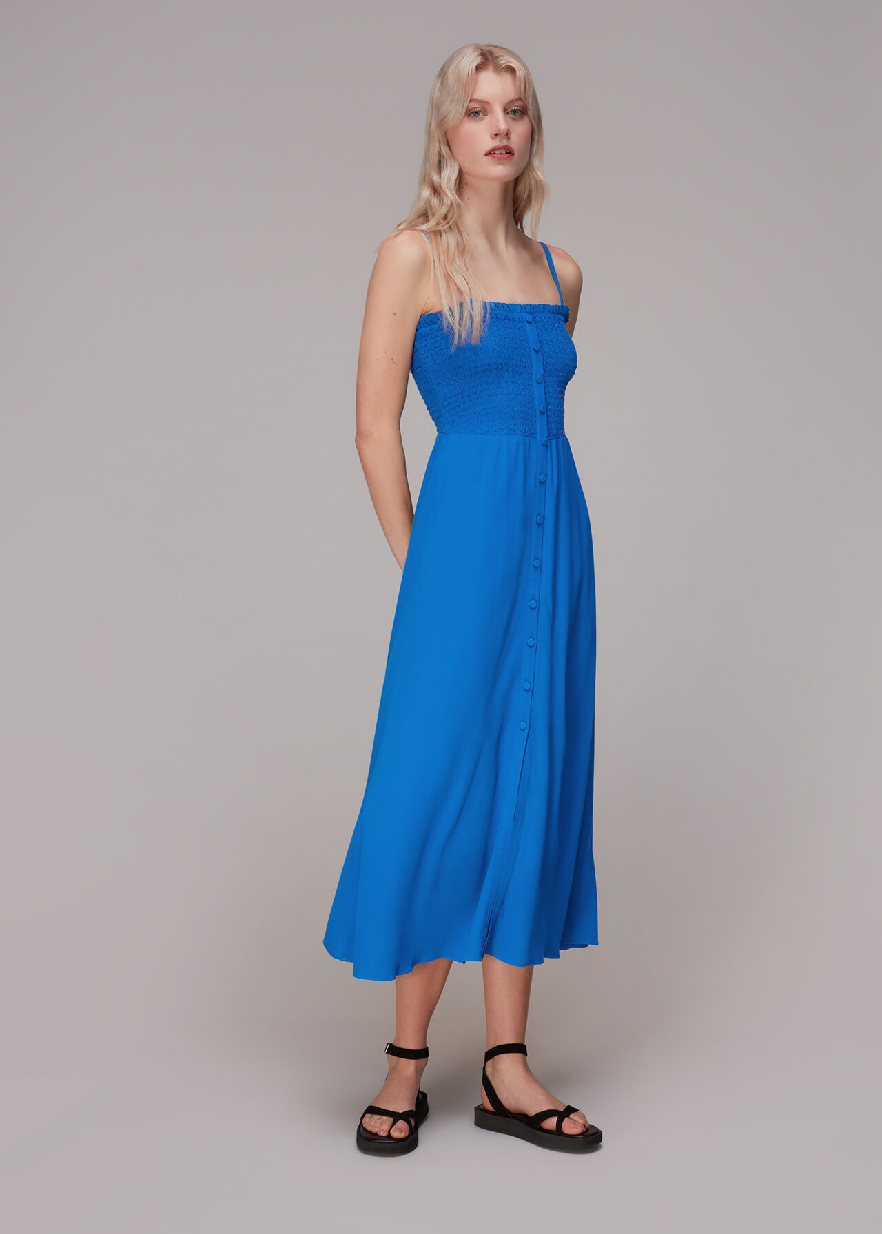 Gracia Smocked Dress Blue