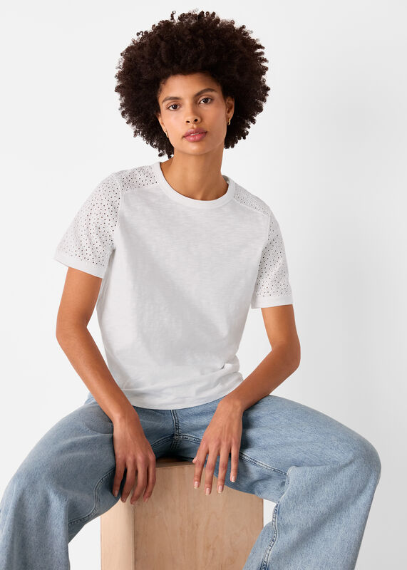 White Broderie Sleeve Detail Tee