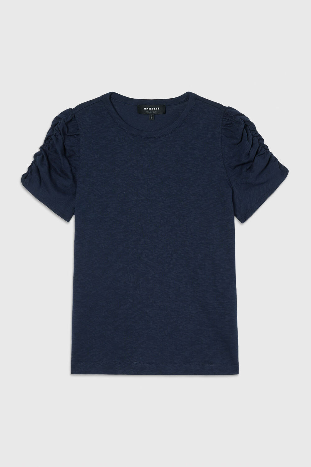Navy Round Neck Gathered Sleeve Tee