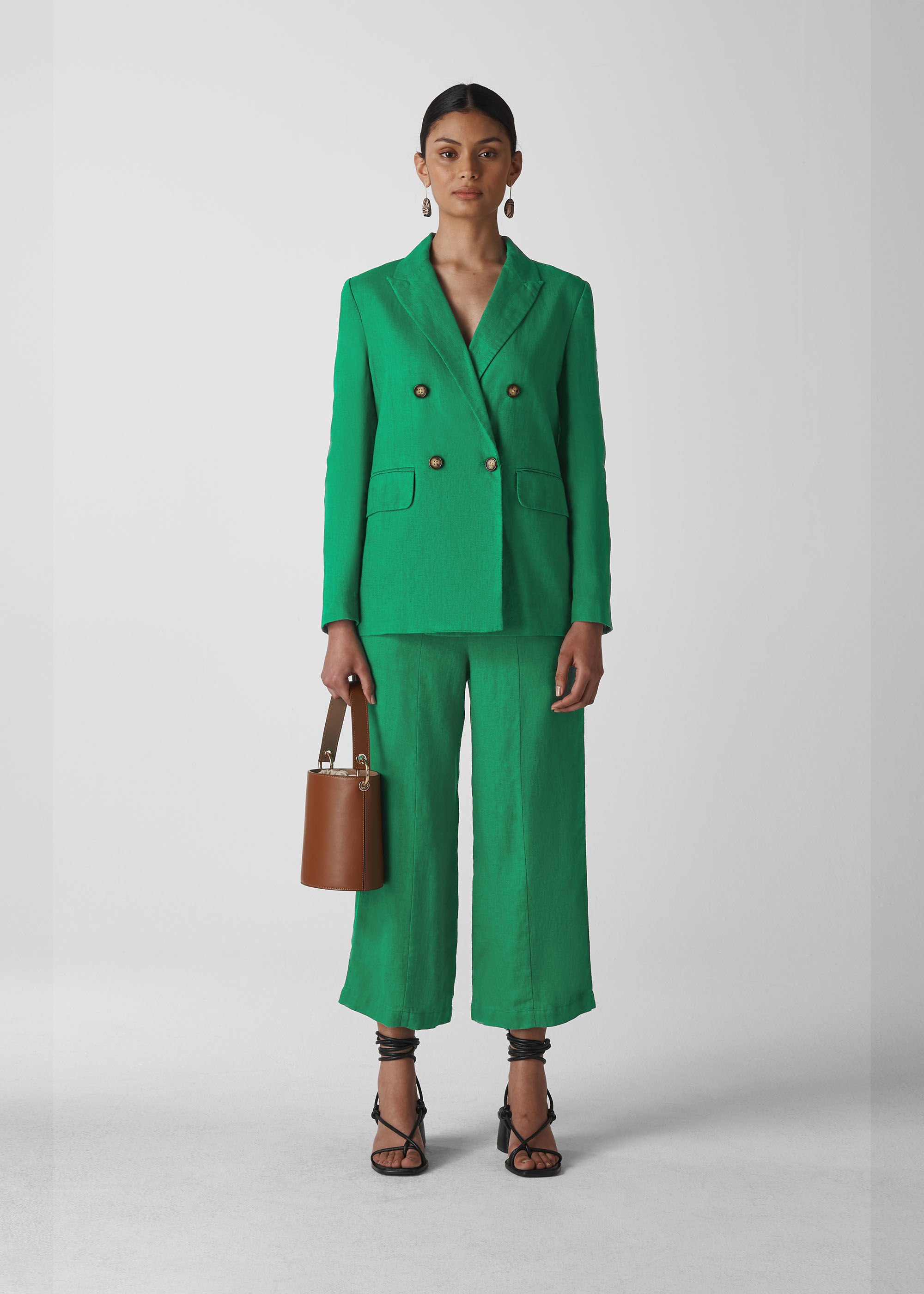 Green Linen Double Breasted Blazer WHISTLES