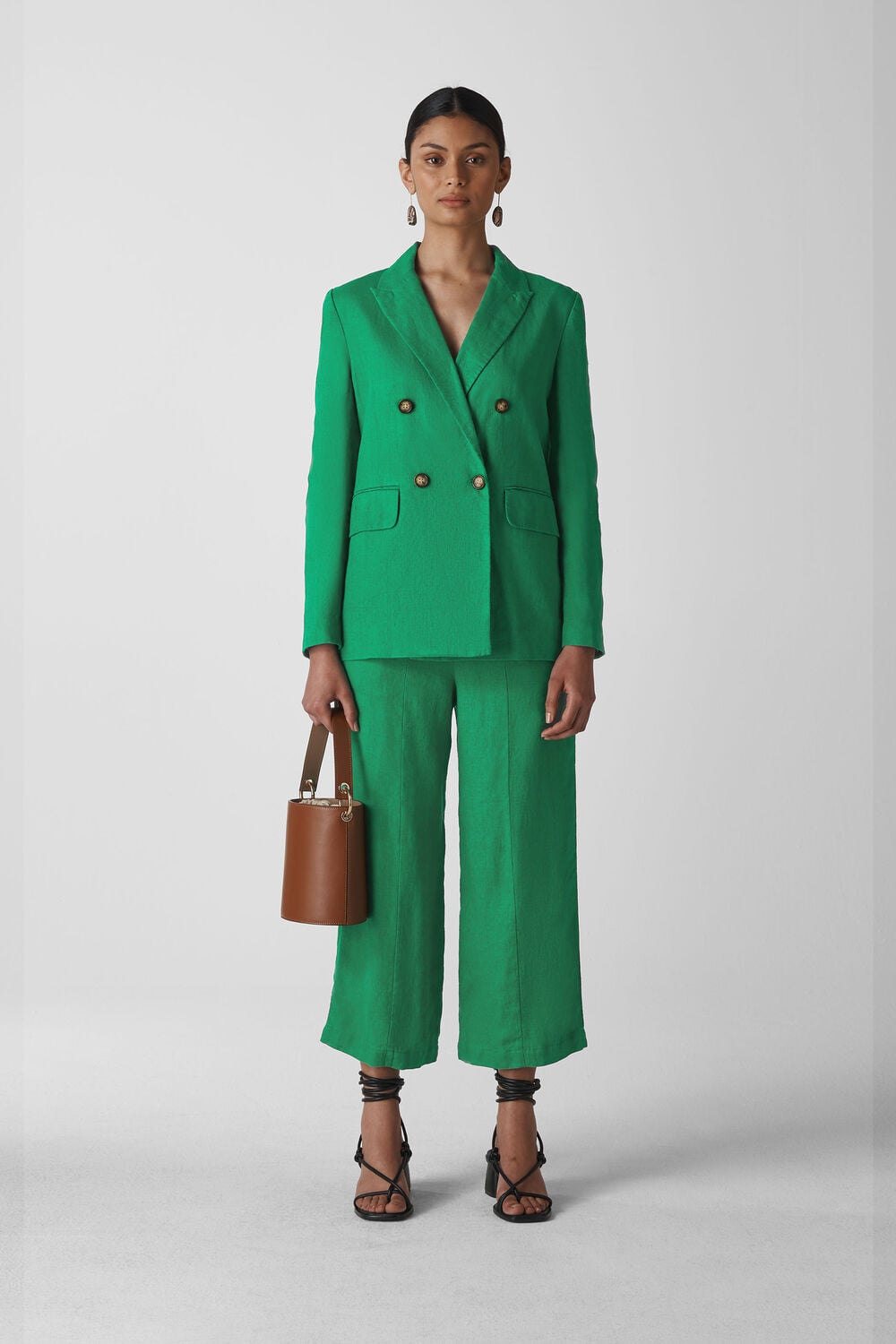 Linen Double Breasted Blazer Green