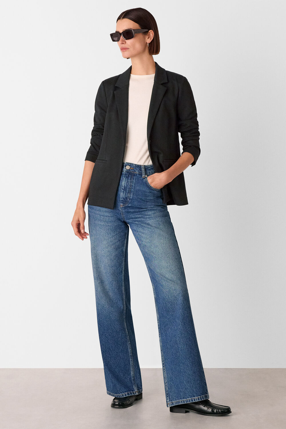 Black Textured Ponte Stretch Blazer