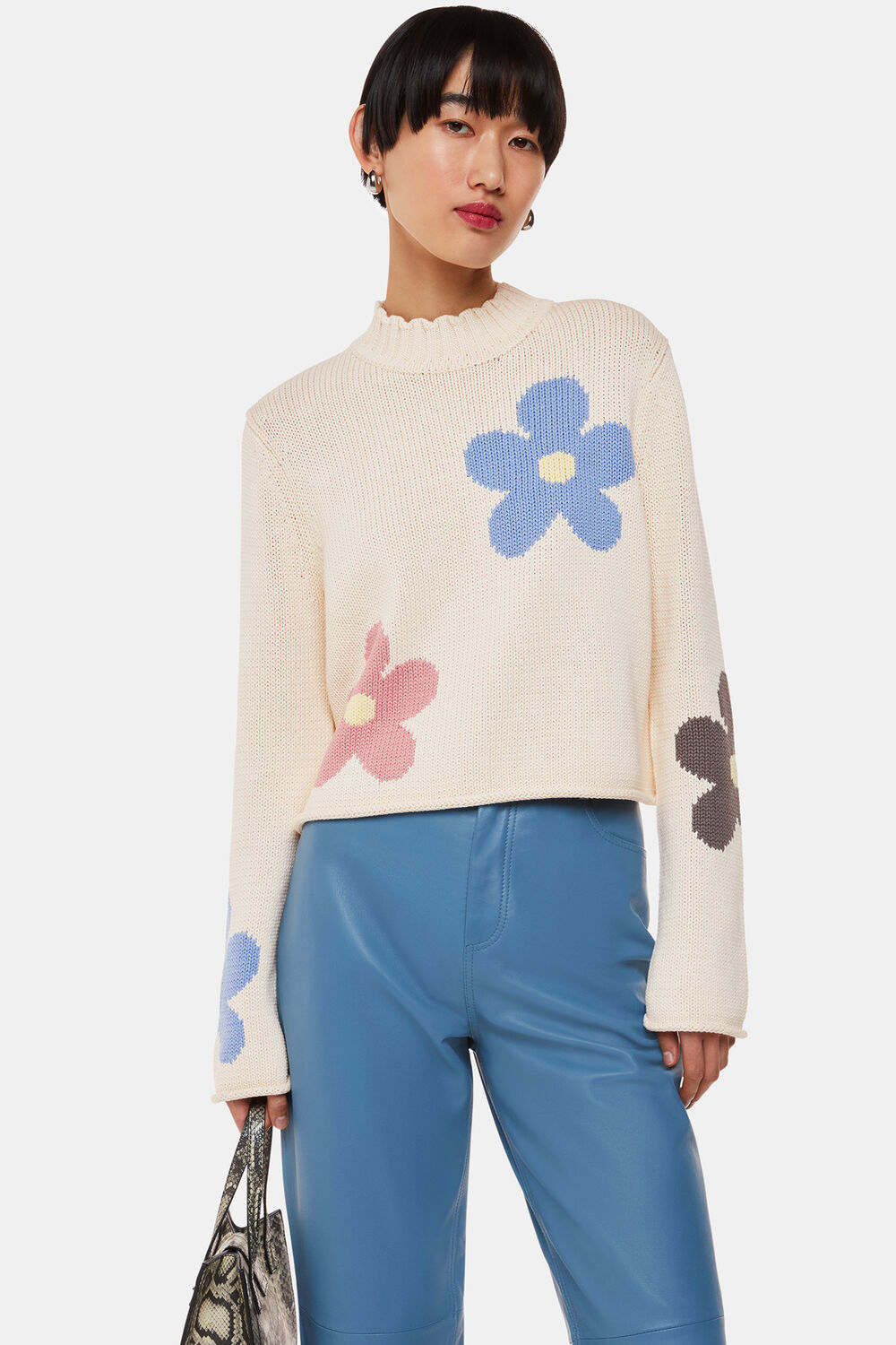 Flower Intarsia Cropped Knit