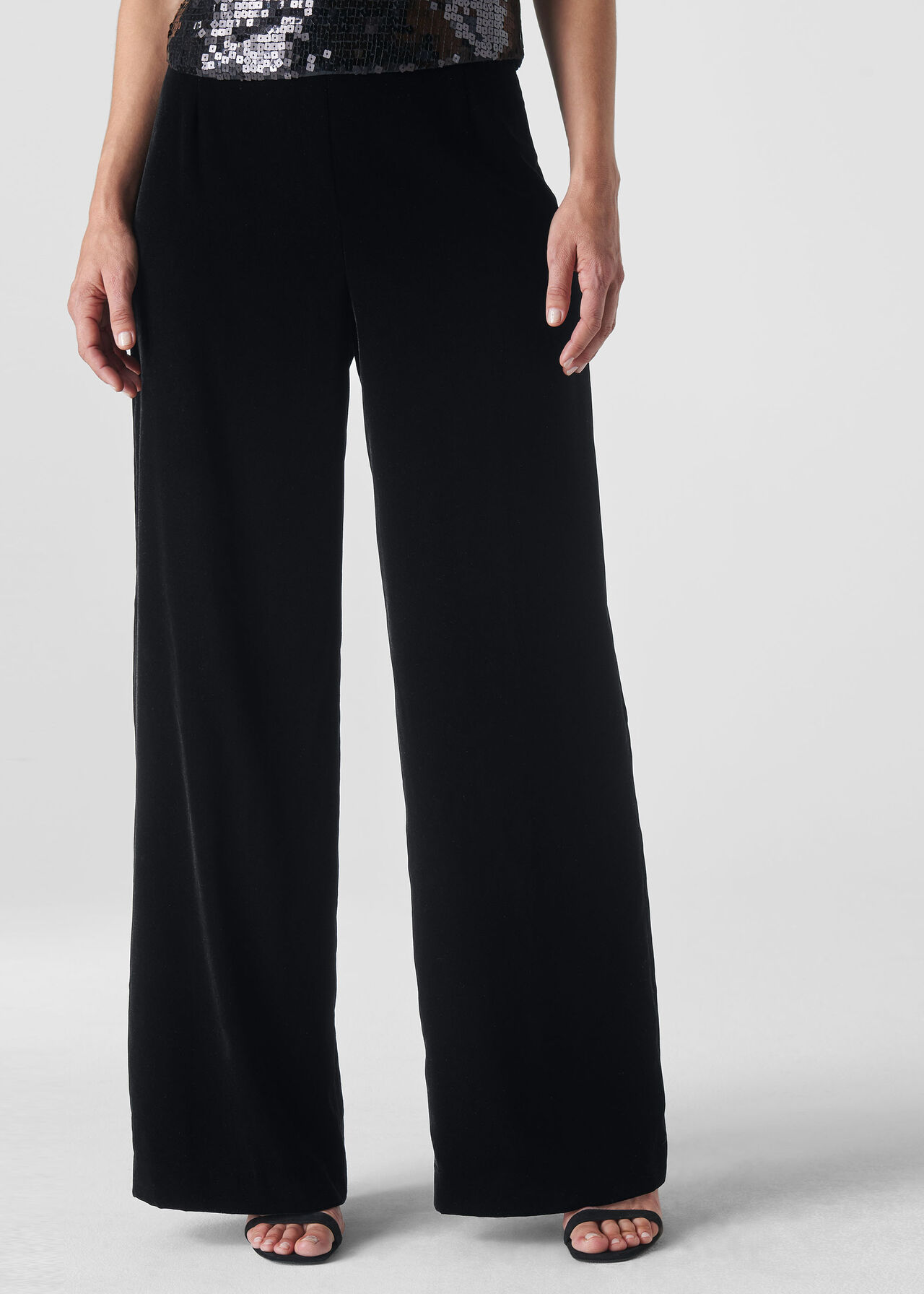 Velvet Wide Leg Trouser Black