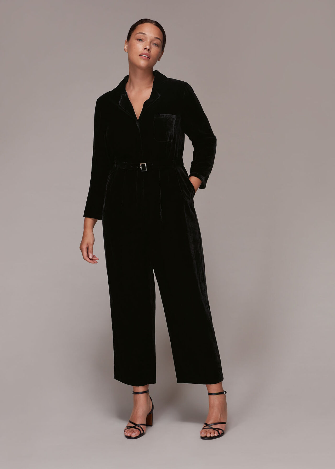 Black Avery Velvet Jumpsuit | WHISTLES