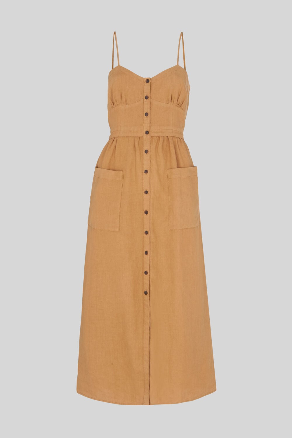 Milana Tie Back Linen Dress Toffee