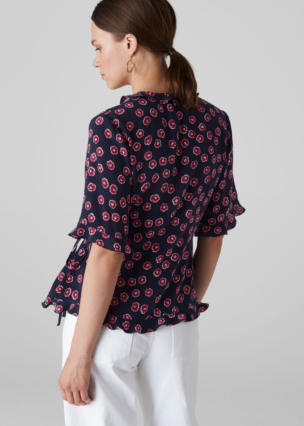 Lenno Print Frill Wrap Top Pink/Multi
